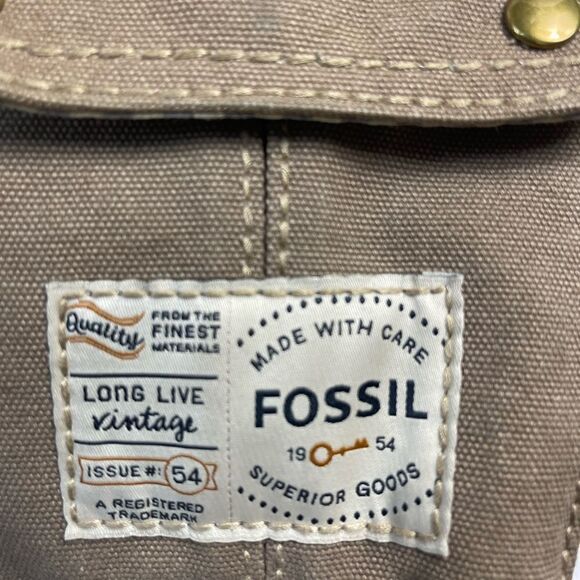 Fossil long live vintage khaki & Brown canvas shoulder bag antique tone hardware - Picture 6 of 14
